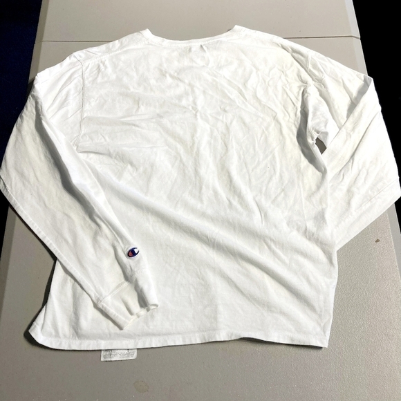 Champion Spell Out Logo Long Sleeve T-Shirt White Men's Medium M 100% Cotton EUC - Picture 2 of 6